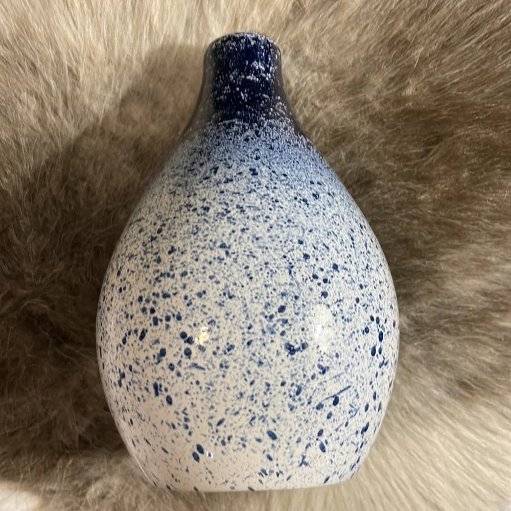 Crate & Barrel Blue Ombre Speckled Paint Glazed Nila Vase